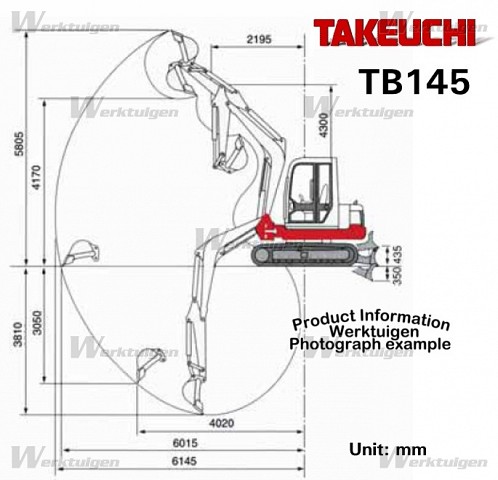 Экскаватор TAKEUCHI TB145 (4.5 тоны) размеры