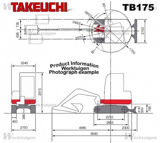 Экскаватор TAKEUCHI TB175 (7.6 тоны) размеры 